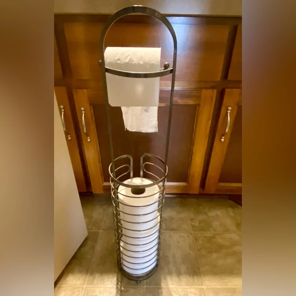 Black Metal Toilet Paper Tower- 28” Tall, Holds 4 Full TP Rolls, +One Hanging-up